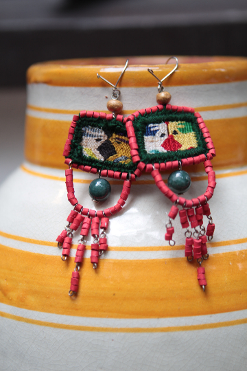 Handwoven Jade Stone Huipil Ceramic Earrings - Eye Heart Curated