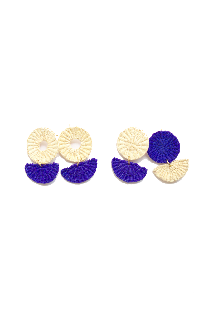 Handmade Woven Junco Boho Earrings - Purple & Off-White - Eye Heart Curated