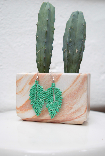 Handmade Ceramic Leaf Earrings - Emerald Green - Eye Heart Curated