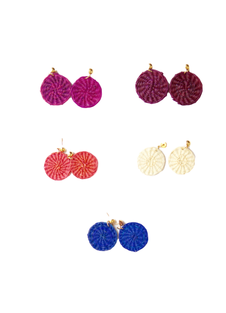 Handmade Woven Disc Earrings, 5 Colors