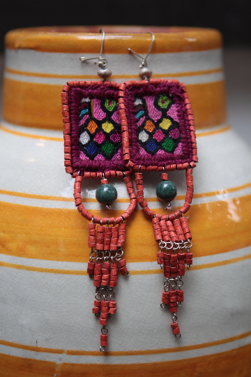 Handwoven Jade Stone Huipil Ceramic Earrings - Eye Heart Curated