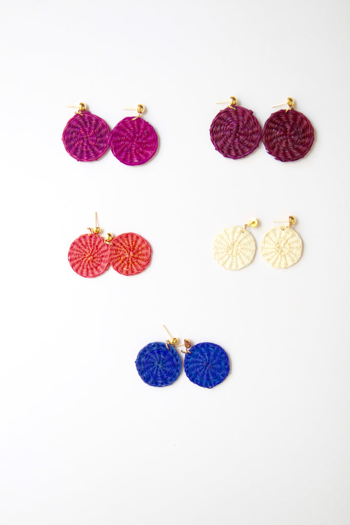 Handmade Woven Junco Boho Earrings - Round, 5 Colors - Eye Heart Curated