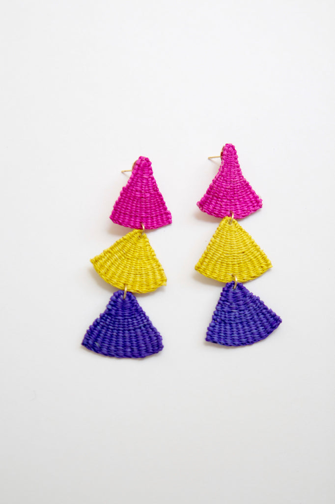 Handmade Woven Junco Boho Earrings - Triple Triangles - Eye Heart Curated